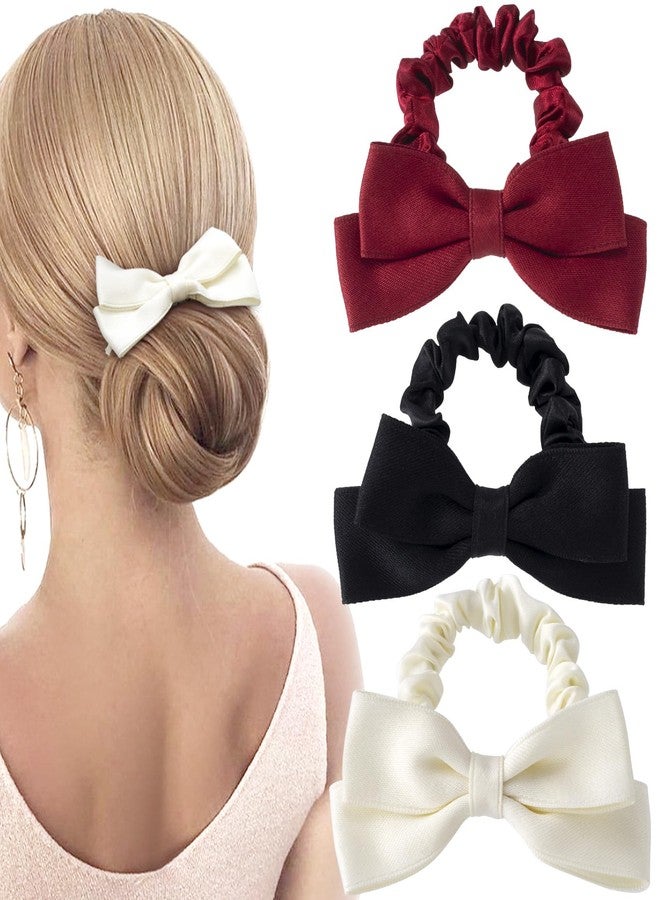 CustomyLife 3pcs Silk Bow Scrunchies Black Red White Bowknot Hair Ties Ropes Elastic Bands Ponytail Holder Wedding Bachelorette Party Halloween Christmas Accessories for Thick Long Hair Women Teen - Image 1
